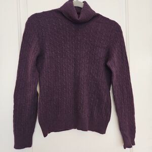 Tweeds 100% 2-Ply Cashmere Cabled‎ Turtleneck Purple Long Sleeve Sweater Size M